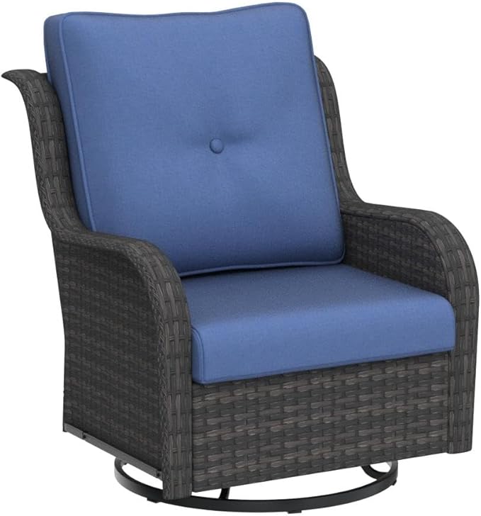 HUMMUH Outdoor Swivel Rocker Wicker Patio Chairs Set of 2, Rattan Rocking Chair Furniture Set (Grey,Blue)