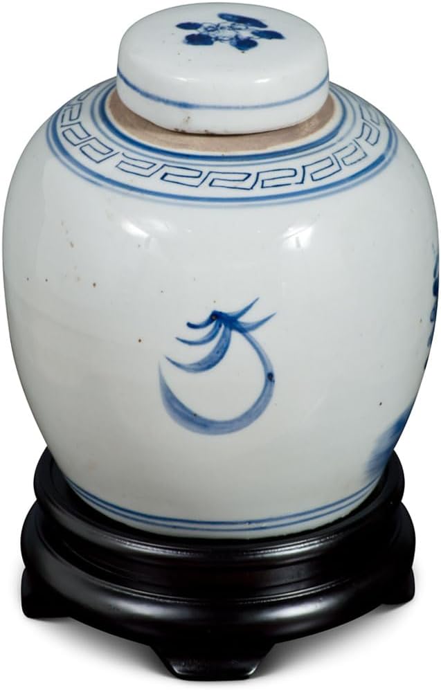 Blue and White Porcelain Bird Flower Motif Chinese Jar