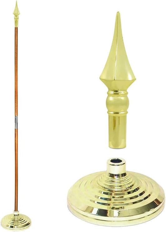 Super Tough Indoor Flag Pole kit 7ft - Plastic Spear - Gold Texture Base - Aluminum Flagpole with Brass Finish - Heavy Duty Inside House Flagstaff - Interior Shaft and Stand - No Ensign Included