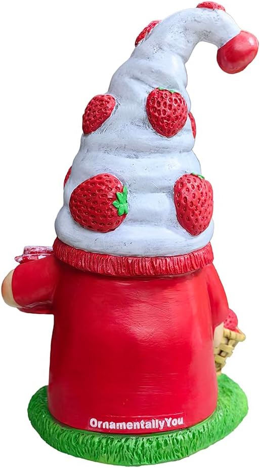 Spring & Summer-Themed Garden Statues – Adorable Outdoor Decor for Lawn, Patio & Porch (Charming Homestead Strawberry Gnome Garden Statue, 9.5" Farmhouse Style Unique Fruit Home Decor)