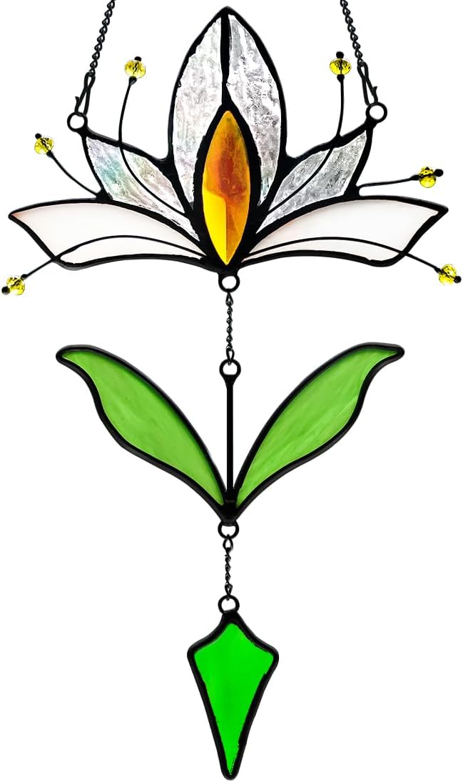 Lotus Flower Gifts Stained Glass Suncatcher for Window Hanging,Fake Flowers Decor Sun Catchers Indoor Window,Best Flower Gifts for Women, for Mom Grandma