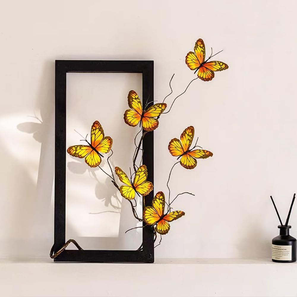 Artificial Butterfly Branche,Simulation Branch Stems with Fake Butterfly Floral Arrangement for Vase Filling Home Office Party Decoration (Yellow)
