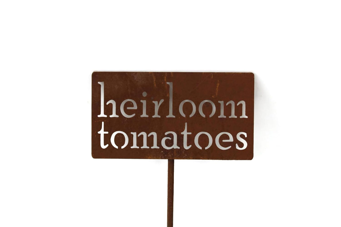 Classic Metal Garden Markers 19 Inches Tall (heirloom tomatoes, Naturally Rusted)