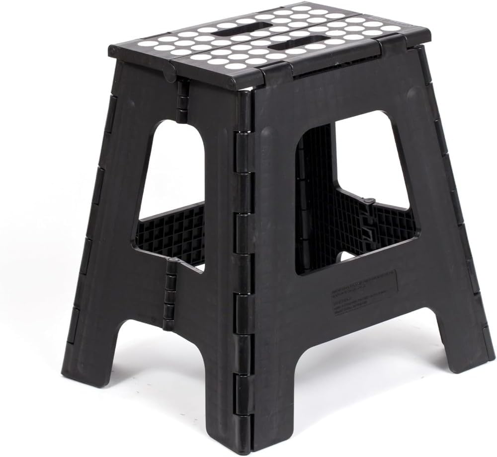 Kikkerland Rhino Foldable Step Stool – Holds Adults up to 300 Lbs, Best for Kitchen & Bathroom – Collapsible, Portable, Lightweight Stepping Stool with Sturdy, Non-Slip Design – Black, 15”