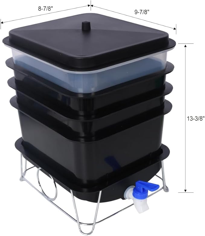Worm Farm Kit,Worm Composter for Vermicomposting Starter, Indoor & Outdoor Worm Composter, Worm Compost Bin for Recycling Food Waste (Black,4-Tray 20L)