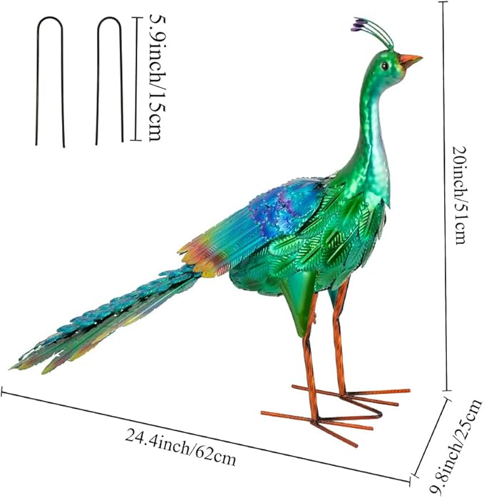 DREAMSOUL Peaock Garden Statues Metal Garden Sculptures & Statues Peacock Statue for Patio Yard Gift