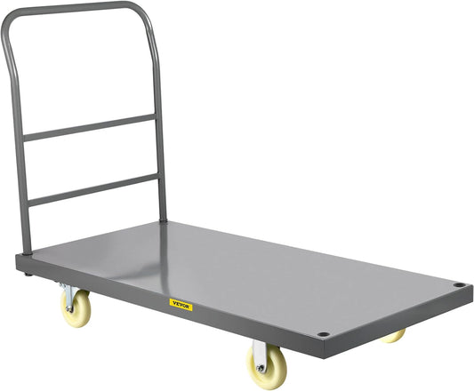VEVOR Platform Truck, 2000 lbs Capacity Steel Flatbed Cart, 47" Length x 24" Width x 32" Height Flat Dolly, Hand Trucks with 5" Nylon Casters, Heavy-Duty Utility Push Carts for Luggage Moving