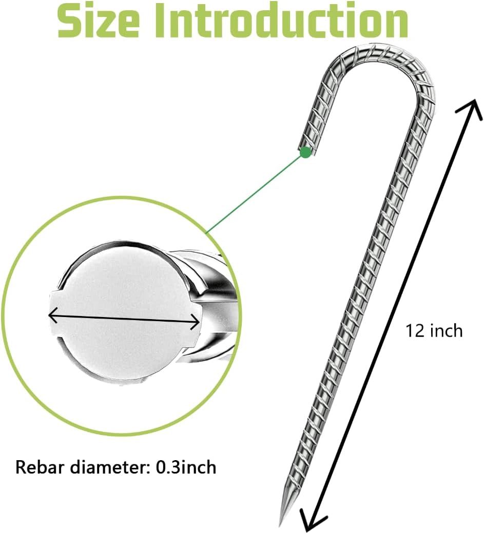 Ground-Stakes-Heavy-Duty-12 inch, J-Hook Rebar Stakes Galvanized Anti-Rust 6pcs Garden Stakes Metal Ground Anchors for Garden Dog Fence Chicken Coop Christmas Decorations Deer Fence