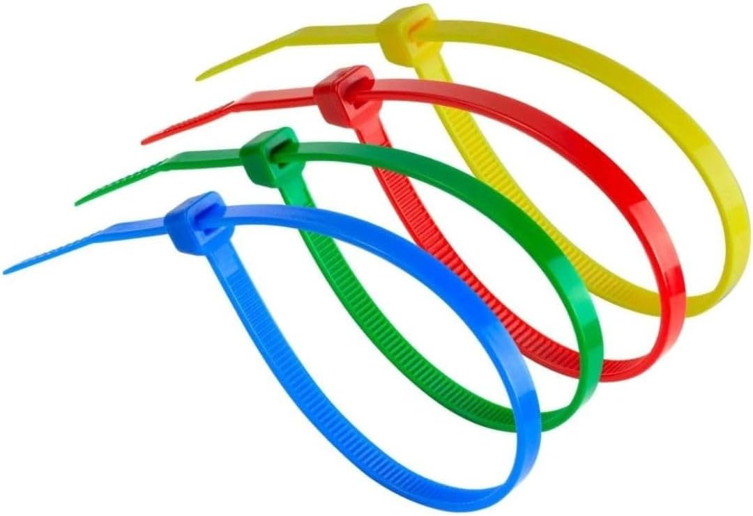 GTSE 12 Inch Mixed Colored Zip Ties, 200 Pack, 18lb Strength, UV Resistant Long Nylon Cable Ties, Self-Locking 8" Tie Wraps (Red, Blue, Green, Yellow)