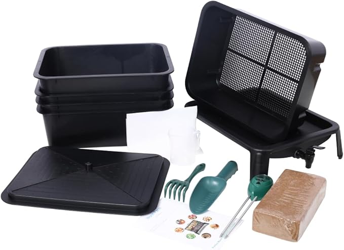 Worm Farm Kit,Worm Composter for Vermicomposting Starter, Indoor & Outdoor Worm Composter, Worm Compost Bin for Recycling Food Waste (Black,5-Tray 50L)