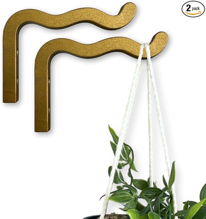 2-Piece Set of Wavy Wooden Wall Planters for Indoor Plants 6 Inch - Natural Plant Hook for Wall Plant, Wind Chimes, Flower Brackets - Durable Bracket Plant Hanger (Bronze)