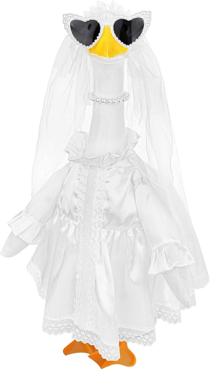 Bride Porch Goose Outfits Bride to Be Goose Outfits 23" Plastic or Cement Goose Decor Garden Yard Lawn Geese Costume for Wedding Bachelorette Party Bridal Shower Decor