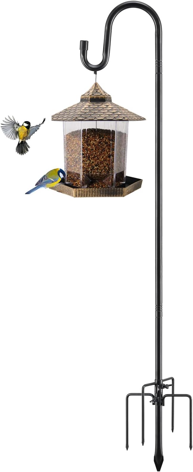 Bird Feeder Pole, 78 Inch & 5/8 Inch Diameter Stainless Steel Heavy Duty Shepherds Hooks for Outdoor to Hang Outdoor Lights with 5 Prongs Base, Rustproof for Garden Decor or Wedding Decors(Black)