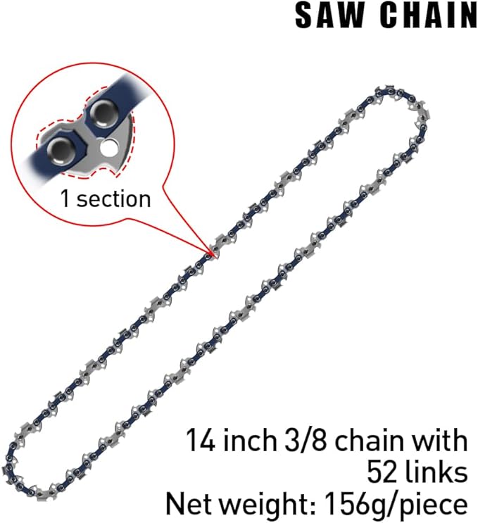 14-Inch Chainsaw Chain 4-Pack – 3/8" LP Pitch, .050" Gauge, 52 Drive Links, Semi-Chisel Replacement Chain for 14" Electric Mini Chainsaw and Pole Pruner