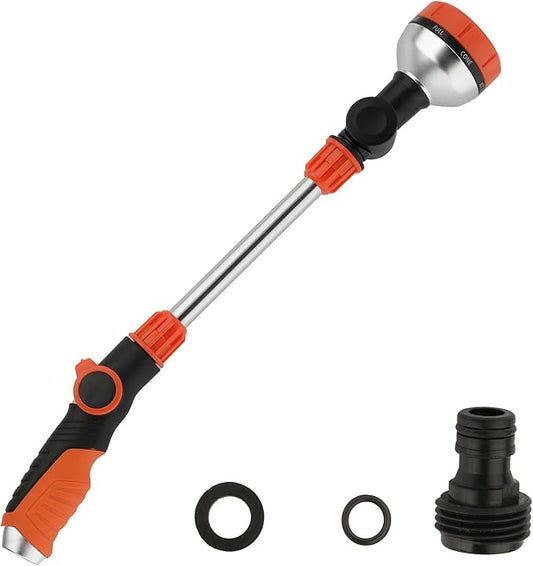 17.5" Gardening Watering Wand | 8 Spray Patterns & Thumb-Controlled Switch | 180° Rotating Long Nozzle| for Plants, Hanging Baskets and Shrubs, Pet Bathing, Wall Washing-Orange