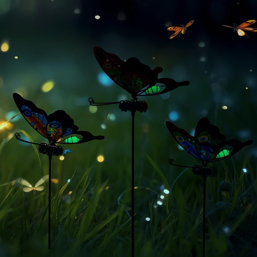 Butterfly Garden Decor for Outside,3 Pack Garden Stakes Decorative Stained Glass Butterfly Decoration Porch Yard Art Outdoor and Garden
