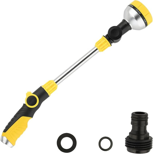 17.5" Gardening Watering Wand | 8 Spray Patterns & Thumb-Controlled Switch | 180° Rotating Long Nozzle| for Plants, Hanging Baskets and Shrubs, Pet Bathing, Wall Washing-Yellow