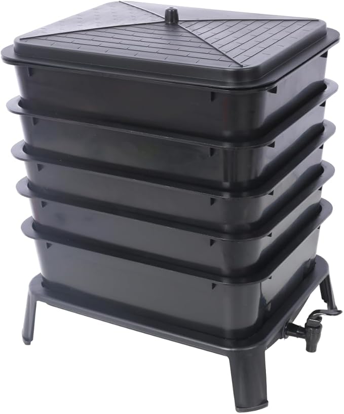 Worm Farm Kit,Worm Composter for Vermicomposting Starter, Indoor & Outdoor Worm Composter, Worm Compost Bin for Recycling Food Waste (Black,5-Tray 50L)