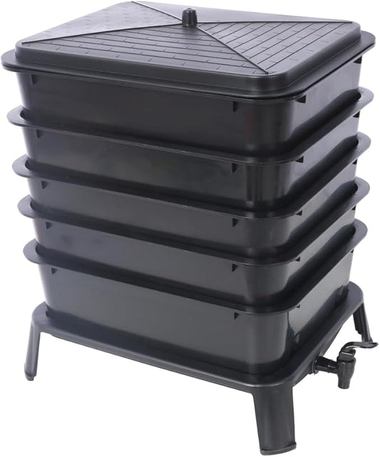 Worm Farm Kit,Worm Composter for Vermicomposting Starter, Indoor & Outdoor Worm Composter, Worm Compost Bin for Recycling Food Waste (Black,5-Tray 50L)