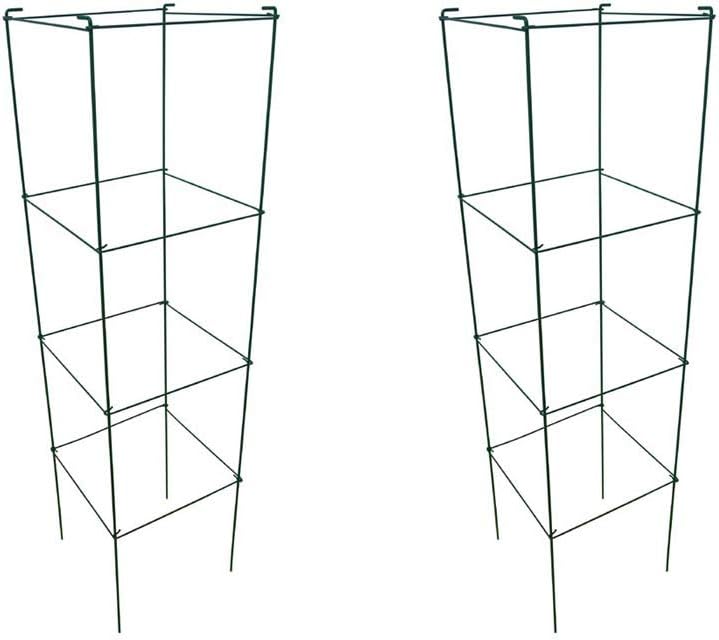 Green Square Folding Tomato Cage Plant Support Stake Tower 12 inch by 46 inch, Pack of 2 Sets