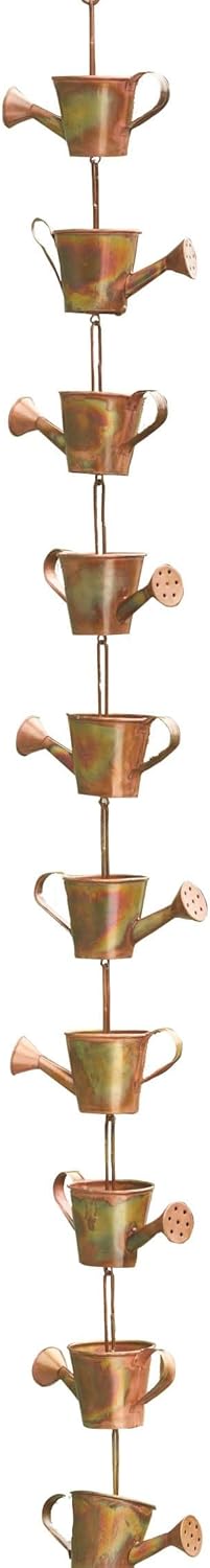 Ancient Graffiti Flamed Copper Colored Watering Cans Rain Chain, 5" x 96" x 2.5"