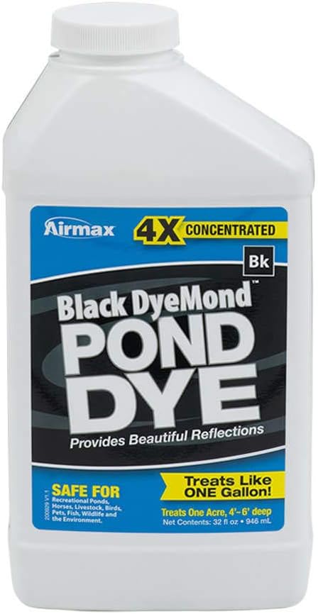 Airmax Black DyeMond Pond Dye 4X Concentrate for Outdoor Ponds & Lakes, Natural Pond Colorant & Beauty Enhancer, Block Ultraviolet Rays, Fish, Bird & Livestock Safe, Easy Liquid Application, 1 Quart