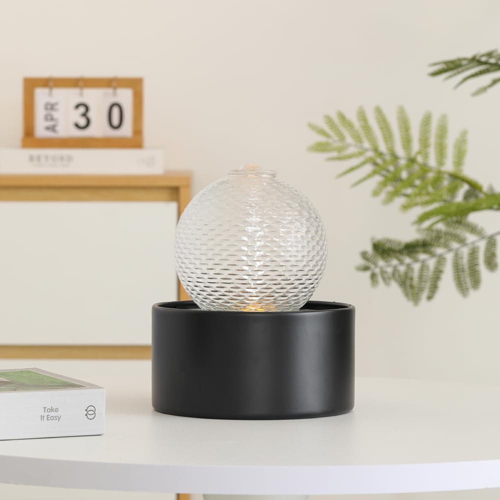 Generic Indoor Water Feature Tabletop Ceramic Fountain Home Kitchen Office Decoration Modern Design Style (Black)