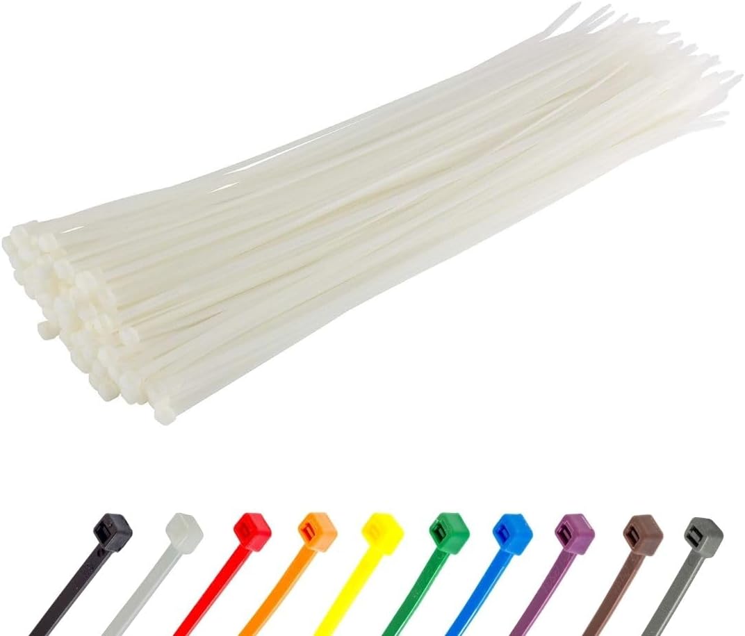 GTSE 8 Inch White/Clear Zip Ties, 100 Pack, 50lb Strength, UV Resistant Strong Nylon Cable Ties, Self-Locking 8" Tie Wraps