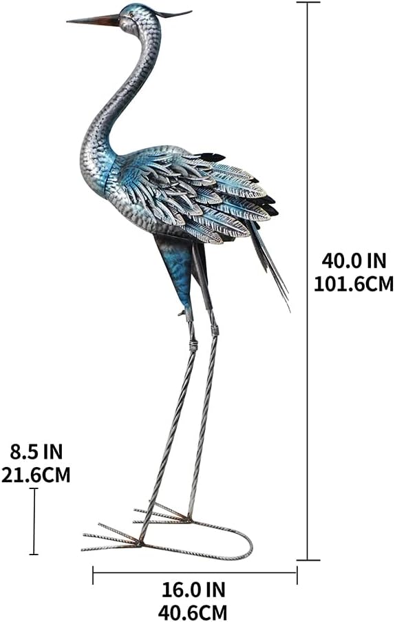 Crane Garden Decor Statue, Blue Heron Garden Statue Metal Yard Art Outdoor Decoy, Garden Sculptures & Statues for Yard/Garden/Lawn/Pond/Outdoor Decoration, 1Pc