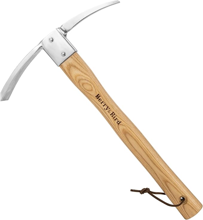 Berry&Bird Gardening Pick Axes, Stainless Steel Pickaxe Mattock Hoe with Wooden Handle, Heavy Duty Pick Axe Hand Tool for Transplanting Digging Planting Loosening Soil Camping or Prospecting