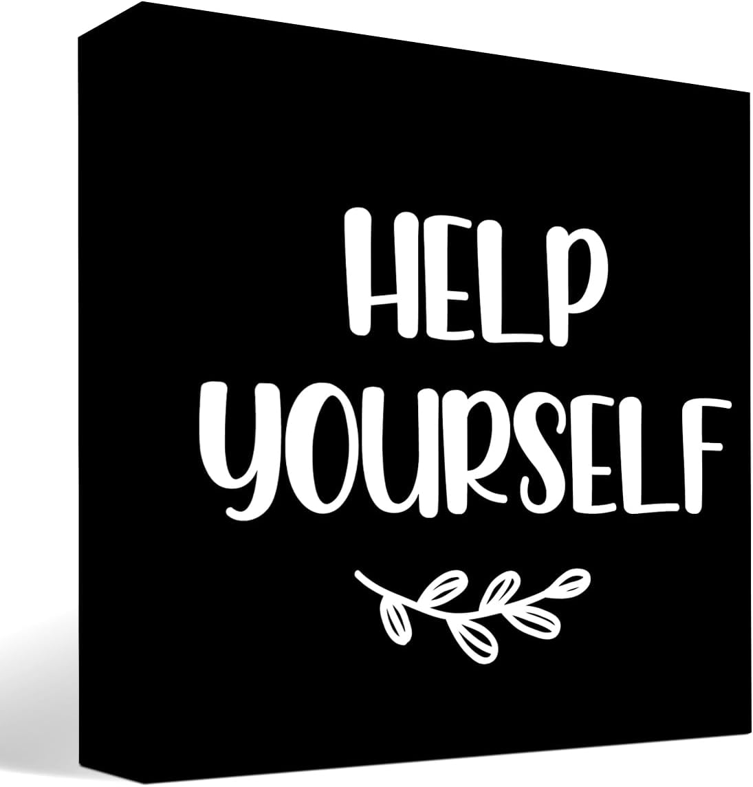 Help Yourself Black Wood Block Sign Desk Decor,Rustic Wooden Box Plaque Sign for Home Bedroom Farmhouse Shelf Table Decor