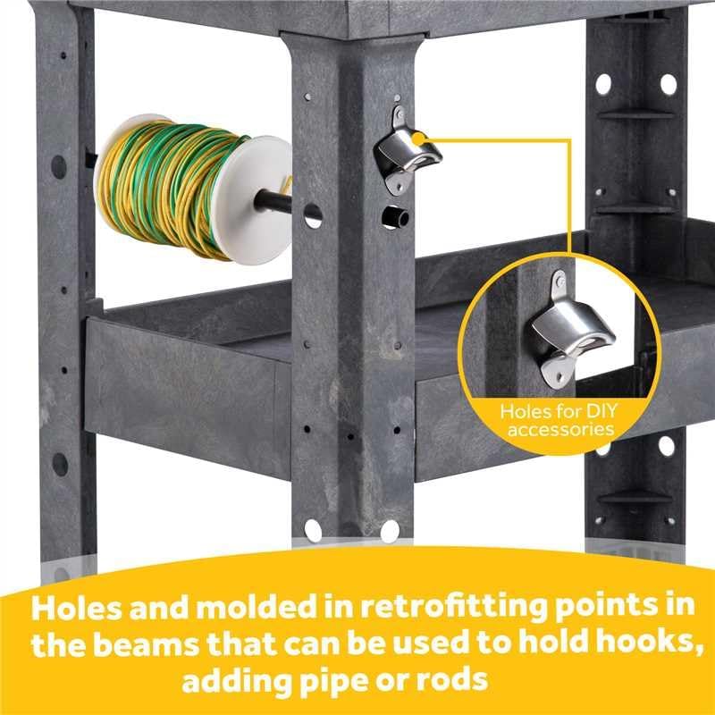 ELAFROS 3 Shelf Heavy Duty Plastic Utility Cart 34 x 17 x 38.5 Inch - Work Cart with 2 Fixed 2 Swivel Wheels and Safely Holds up to 550 lbs - 3 Tier Service Cart Deep Shelves Tool cart, Gray