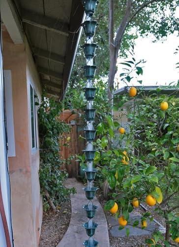 Nutshell Stores Flower Cups Rain Chain - Patina - 9 Feet