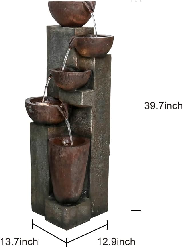 40”H Outdoor Garden Fountain Clearance with LED Lights –5-Tier Indoor Modern Floor-Standing Waterfall Fountains for Garden, Office, Deck, Patio, Porch, Yard and Home Art Décor (grey1)