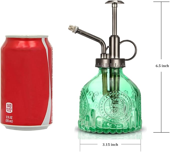 Glass Plant Mister Spray Bottle, Vintage Plant Spritzer Watering Can, Succulent Watering Bottle with Top Pump, Small Plant Sprayer Mister for Indoor Outdoor House Plant - Green