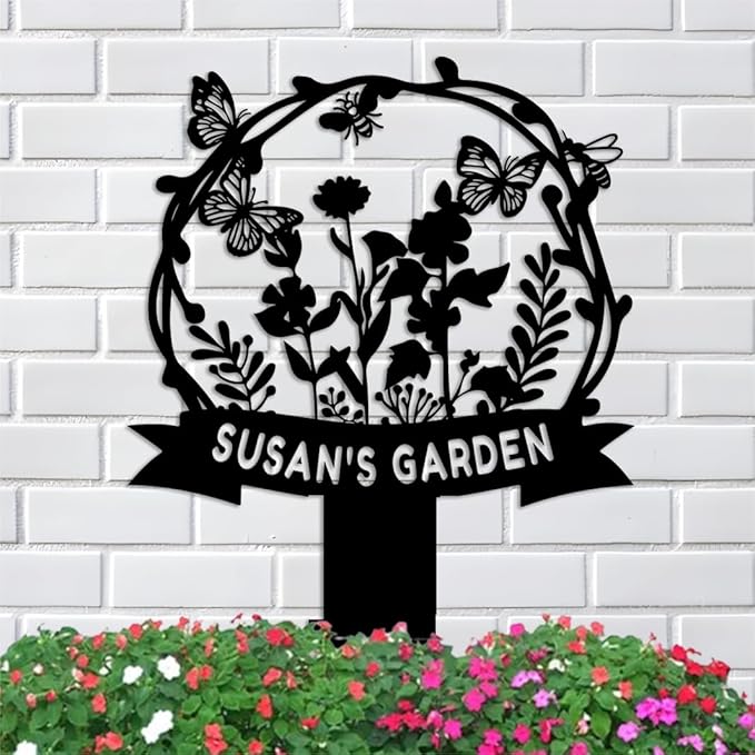 Personalized Garden Stake Metal Sign, Outdoor Metal Flower Garden Signs,Custom Garden Name Sign,Lawn Signs,Yard Sign,Gardening Decor Gifts 14inch