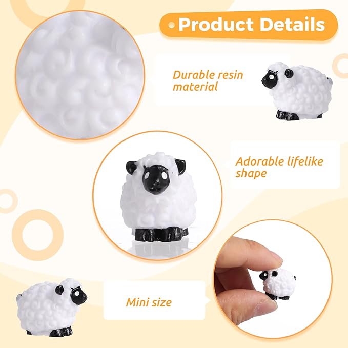 100Pcs Mini White Sheep Figurines, Miniature Resin Sheep Figurines, Mini Cute Resin White Sheep Ornaments, Little Outdoor Moss Landscape Figurines, Tiny Fairy Garden Animal Cake Toppers