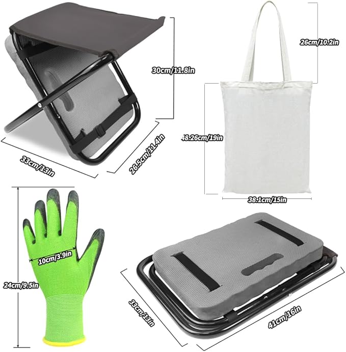 Garden Kneeler and Seat 2 in 1, Thick Soft Kneeling Pad and Foldable Gardening Stool with Gardenig Glove and Carry Tote Bag, Gardening Gifts for Women, Seniors, Mum and Dad (Grey)