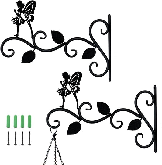 Hanging Plants Bracket 12" Angel Planter Outdoor Hooks Hangers for Flower Baskets Pot Bird Feeder Wind Chimes Lanterns Patio Garden Outdoor Indoor Metal Black, 2 Pack