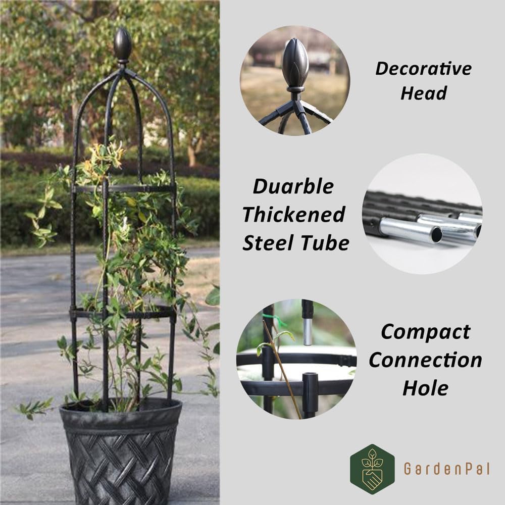 GardenPal Rustproof Metal Pipe Garden Obelisk Trellis, Tomato Cage and Plant Support for Climbing Plants, Potted Tall Plant Stakes for Vine Vegetable Flower Support Outdoor Indoor - 1 Pack