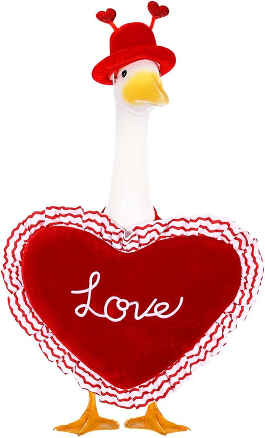 Valentine Goose Outfits Pink Heart Porch Goose Outfit Lawn Porch Goose Clothes Fits 23" Cement Plastic Goose Statue for Valentine's Day Outdoor Garden Yard Patio Art Decor (Red)