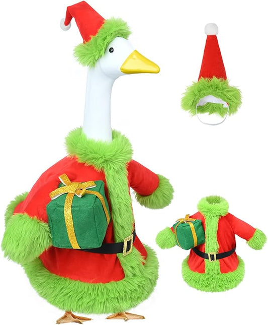 Christmas Porch Goose Outfits - Green Santa Claus Custome for 23 inch Porch Goose, Christmas Outdoor Decor for Lawn, Yard & Garden