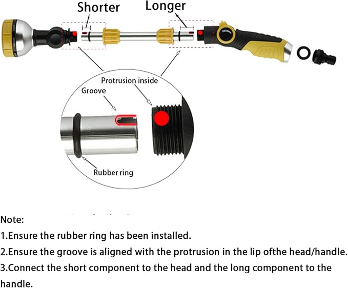 17.5" Gardening Watering Wand | 8 Spray Patterns & Thumb-Controlled Switch | 180° Rotating Long Nozzle| for Plants, Hanging Baskets and Shrubs, Pet Bathing, Wall Washing-Yellow