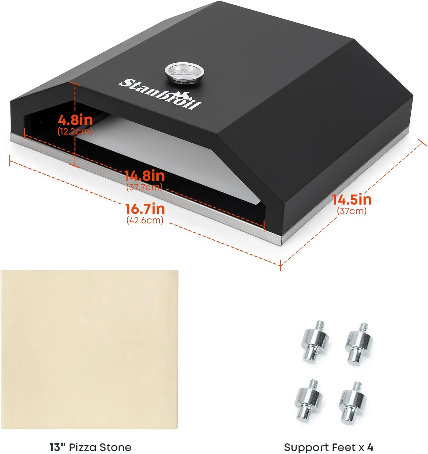 Stanbroil Outdoor Pizza Oven for Blackstone 17" or 22" Tabletop Griddles, Portable Pizza Maker with 13" Pizza Stone and Temperature Gauge, Blackstone Flat Top Gas Grill Accessories