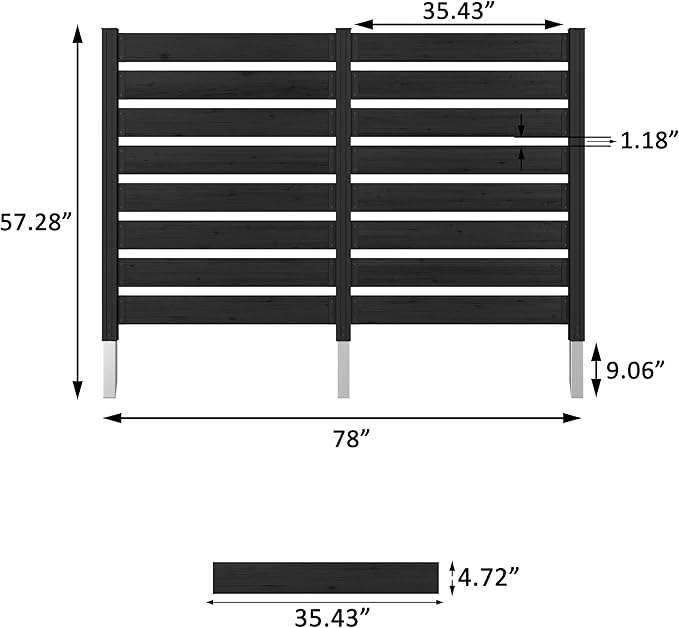 MUPATER 49'' H×78'' W Outdoor Fence Privacy Screen, No Dig Wood Privacy Screen for Hard Ground and Soil, Privacy Fence Panel, Air Conditioner Fence with Aluminum Post, 2 Way to Use, Black (2 Panels)