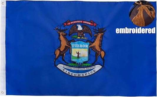 TOPFLAGS Michigan State Flag 4x6 Outdoor MI Flags Double Sided Embroidered Longest Lasting Heavy Duty Polyester Stronger Brass Grommets 4 Stitched Hemming Perfect for Outside
