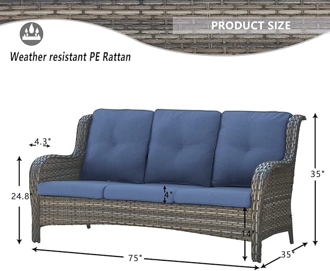 HUMMUH Patio Furniture 5 Pieces Outdoor Furniture Set Wicker Outdoor Sectional Couch with Patio Swivel Rocking Chairs,Ottomans for Patio