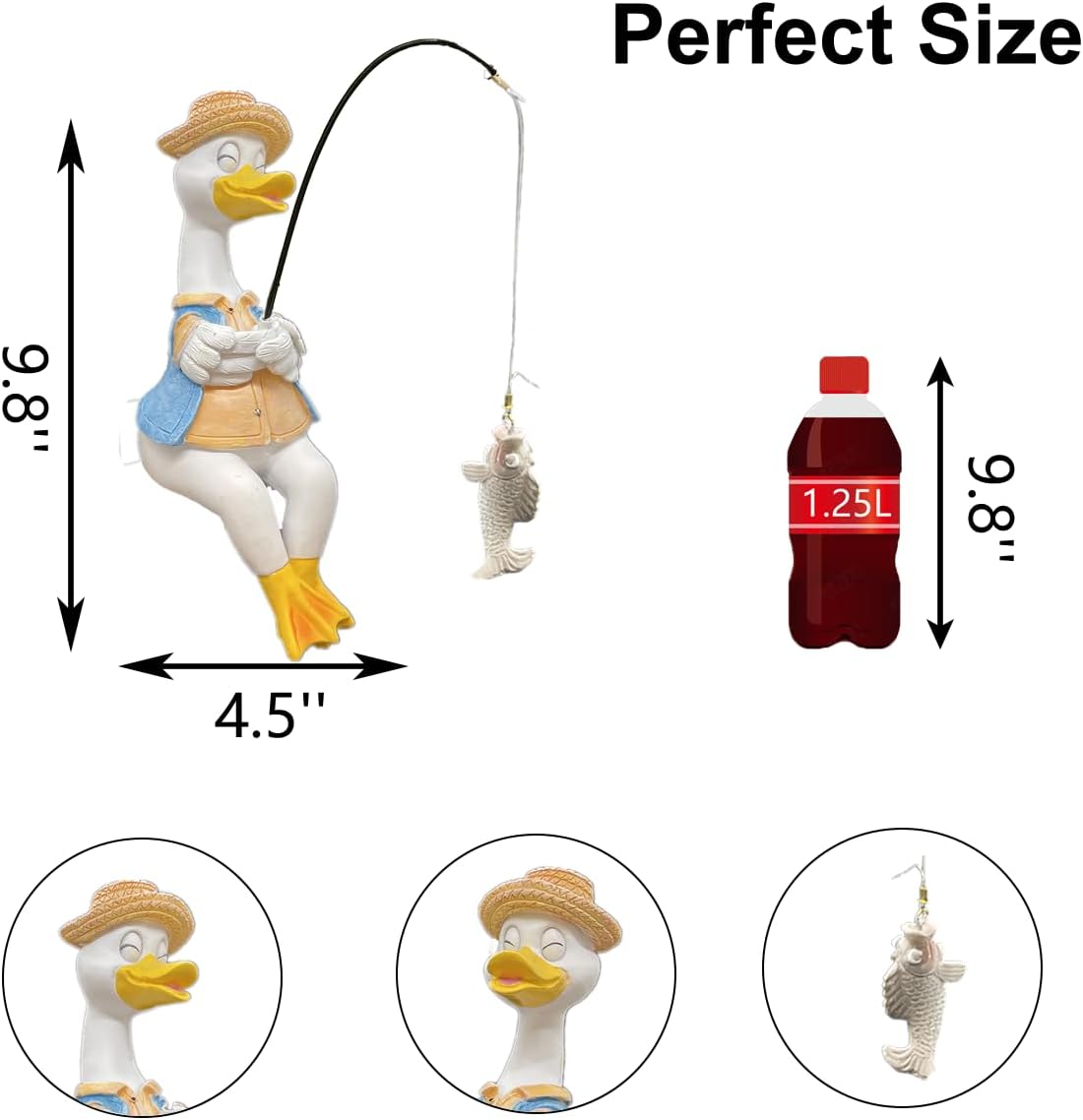 Duck Fishing Statue Garden Decor – 9.8" Weatherproof Resin Duck Fishing Sculpture Decor for Fish Ponds, Koi Ponds, Waterfalls, Poolside & Outdoor Gardens– Resin Figurine for Indoor & Outdoor Décor