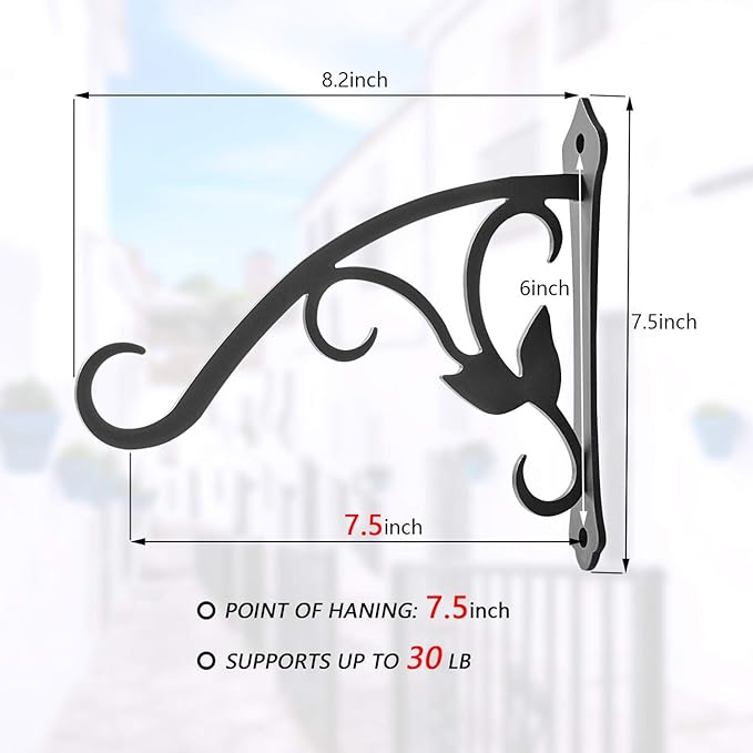 2 Pcs 8-Inch Decorative Iron Lantern Hooks for Wall Hanging Mason Jar Sconces Outdoor Solar Lights, Black
