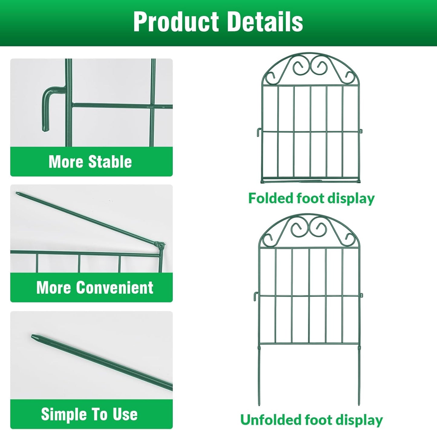 ADAVIN 24Panels Collapsible Garden Fence Animal Barrier, 26 Ft(L) x 24 in(H) Green Rustproof Metal Wire Panel Border for Dogs Rabbits, Flower Edging for Landscape Patio Yard Outdoor Decor, Arched